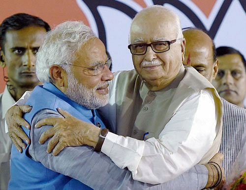 Prime Minister-designate Narendra Modi today called on party patriarch L K Advani after holding consultation with a number of party leaders including his key aide Amit Shah here ahead of the formation of the next government headed by him. PTI