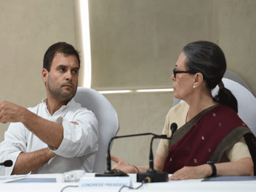 Congress president Sonia Gandhi and vice-president Rahul Gandhi on Monday offered to resign from their respective posts during the first meeting of the party's Working Committee to take stock of the 'disappointing' defeat. PTI photo