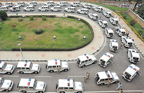 Hoysala patrol vehicles that were inducted into service in Bangalore on Wednesday. DH photo