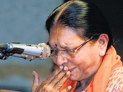 Anandiben Patel gets emotional after she was elected the leader of BJP legislative party in Gandhinagar. PTI