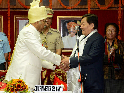 Pawan Chamling was sworn in as Sikkim Chief Minister for the record fifth consecutive time on Wednesday. PTI photo