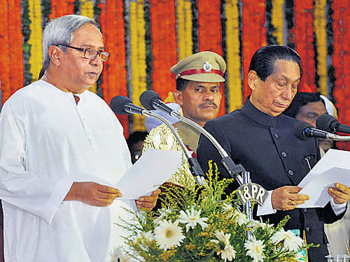 Naveen Patnaik sworn-in as Chief Minister of Odisha by  Governor SC Jamir in Bhubaneswar on Wednesday. PTI
