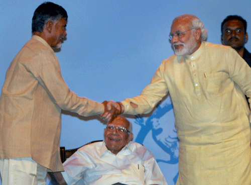 TDP chief N Chandrababu Naidu today met Prime Minister-designate Narendra Modi as government formation talks continue before the swearing-in ceremony tomorrow. PTI File Photo