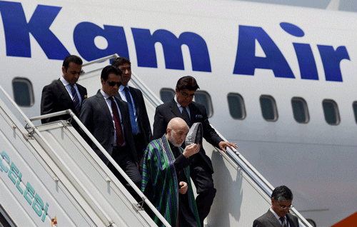 Afghan President Hamid Karzai arrives at AFS Palam to attend the swearing-in ceremony of Narendra Modi as Prime Minister in New Delhi on Monday. PTI Photo