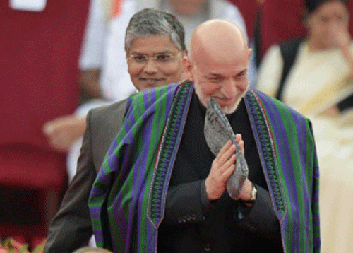 Afghanistan President Hamid Karzai at the swearing-in ceremony of the NDA government at Rashtrapati Bhavan in New Delhi on Monday. PTI Photo
