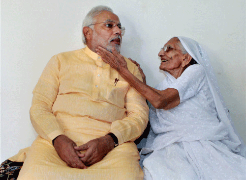 Prime Minister Narendra Modi's pictures with his mother offering him sweets after he went to seek her blessings ahead of his swearing-in touched his Pakistani counterpart Nawaz Sharif and his mother too. PTI file photo