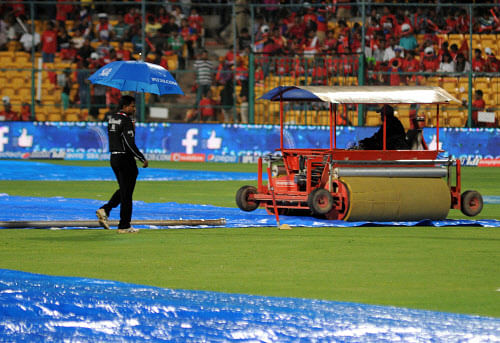 The Indian Premier League (IPL) Qualifier 1 between Kings XI Punjab and Kolkata Knight Riders scheduled here Tuesday was cancelled due to inclement weather and will now be played Wednesday. File photo - DH