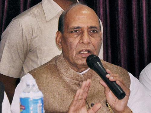 Union Home Minister Rajnath Singh Wednesday met senior RSS leaders here to discuss the choice of the  new BJP president, informed sources said. AP file photo