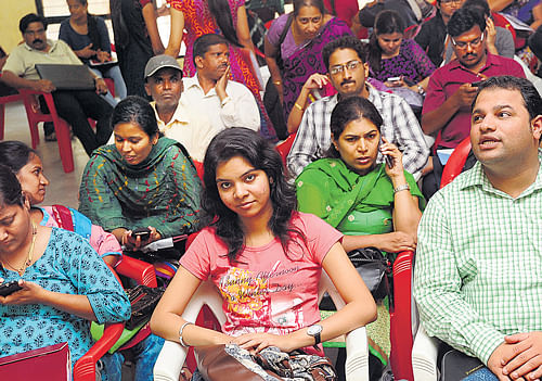 chaotic: Students appeared for PG CET counselling at CET cell in the City on Wednesday. dh photo