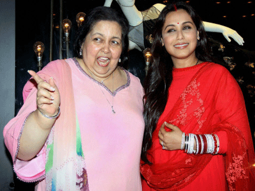 Bollywood actor Rani Mukerji with her mother-in-law Pamela Chopra during the launch of a fashion brand in Mumbai. PTI photo