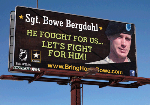 A billboard calling for the release of U.S. Army Sergeant Bowe Bergdahl, held for nearly five years by the Taliban after being captured in Afghanistan, is shown in this picture taken near Spokane, Washington on February 25, 2014. Bergdahl has been released and is now in U.S. custody, President Barack Obama said on May 31, 2014. Picture taken on February 25, 2014. REUTERS
