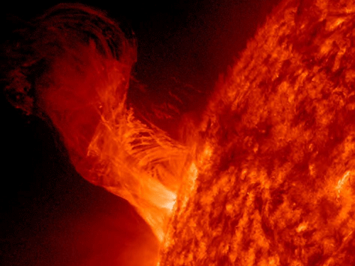 NASA's sun-observing IRIS spacecraft has captured its first stunning close-up of a colossal coronal mass ejection (CME) erupting from the sun. Photo sourced from NASA's official website