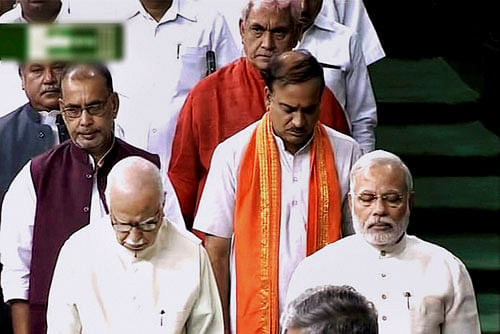 Unlike yesterday, BJP veteran L K Advani did not occupy the seat PTI File Photo.next to Prime Minister Narendra Modi in the Lok Sabha today.