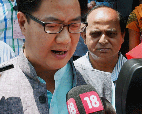 Union Minister of State for Home Kiren Rijiju arrived here Saturday to take stock of the law and order situation after Karbi militants gunned down a superintendent of police and his personal security officer (PSO) in Assam. PTI File Photo