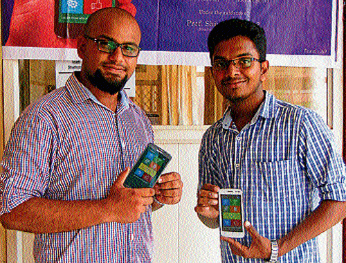 Jaseem Abbas and Jose Baby, the 8th semester computer science students at Srinivas Institute of Technology (SIT) at Valachil here have developed an Android application which can enhance the communication of hearing impaired people through mobile phone.  Dh photo
