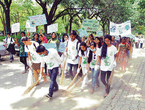 The theme for the celebration was held under the banner of 'I Wish', where the management urged the students to take all measures to preserve the environment.  DH photo