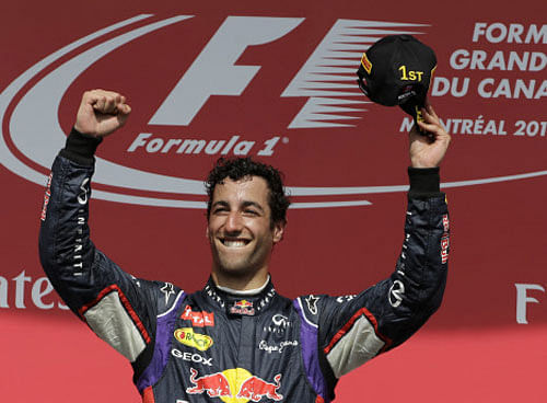 Australian Daniel Ricciardo celebrated his first Formula One victory on Sunday in a Canadian Grand Prix that put Red Bull back on top of the podium and dealt Mercedes a first defeat of the season. AP photo