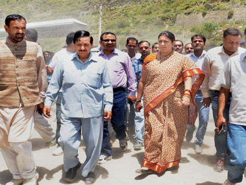 HRD Minister Smriti Zubin Irani visited Himachal Pradesh and assured the state government of all possible support. She took stock of the situation and later met the state's Food, Civil Supplies and Consumer Affairs Minister G S Bali, who is also in charge of technical education. Irani assured the state of all possible assistance from the Centre. PTI photo
