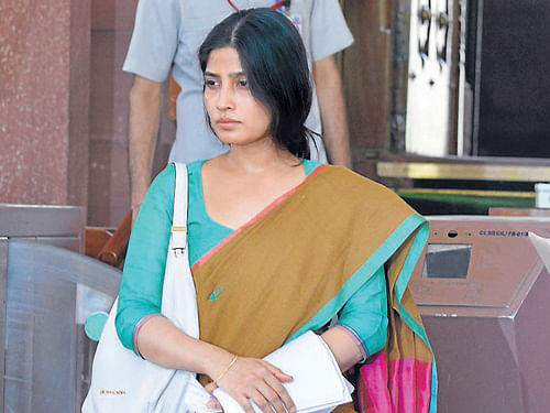 SP leader Dimple Yadav at Parliament House in New Delhi on Wednesday. DH Photo