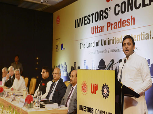 Twenty memoranda of understanding (MoU) worth around Rs.54,606 crore were signed by 23 companies in the inaugural session of an investor conclave organized by the Uttar Pradesh government in New Delhi Thursday, officials said. AP photo