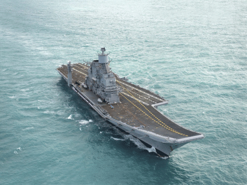 The Prime Minister would be embarking on the 'carrier at sea' by helicopter and is likely to witness a host of exercises by the frontline warships and aircraft of the Navy a Defence Ministry spokesperson said here. PTI file photo