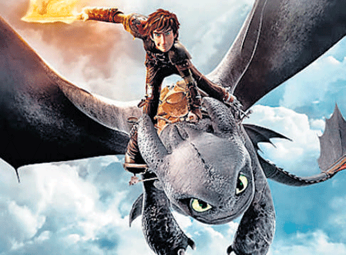 Just another day surfing the skies for Hiccup and the night fury dragon Toothless.