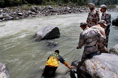 The water level in the Beas river was lowered Saturday morning for the first time to locate the bodies of the still missing 16 students and one tour operator who were washed away in strong currents near here last week, rescue officials said.  PTI file photo