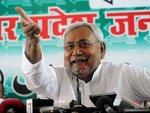 Former chief minister of Bihar, Nitish Kumar addressing a press conference in Patna on Saturday. PTI Photo