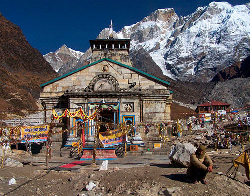 A view of Kedarnath temple recently. Ahead of the first anniversary of horrendous flash floods which claimed thousands of lives in Uttarakhand, authorities recovered 17 more skeletal remains and cremated them in Kedar valley. PTI Photo