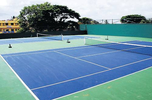 Lawn tennis court ready for inauguration, in Hassan.  DH PHOTO