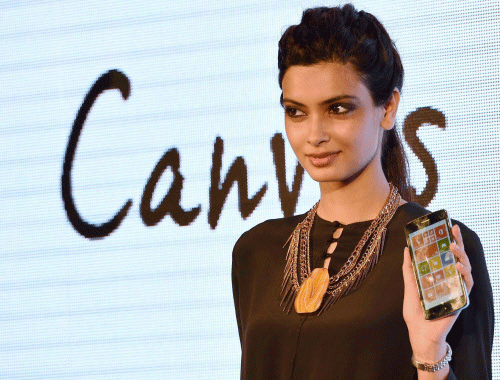 Bollywood actress Diana Penty at the launch of Micromax Canvas Win smartphone in New Delhi on Monday. PTI Photo