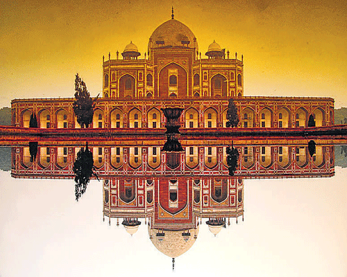 Lookalike: The facade of Humayun's Tomb and its symmetrical reflection in one frame.