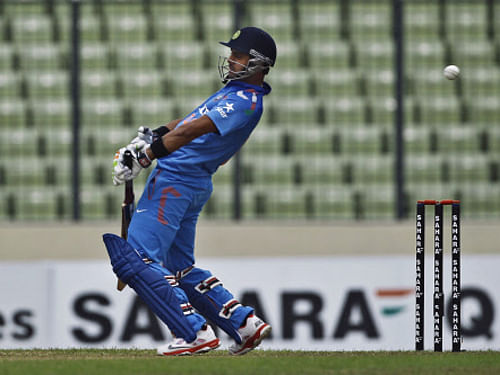 Manoj Tiwary avoids a bouncer during their third one-day International cricket match against Bangladesh. The final One-day International was reduced to 40 over a side after rain halted play at the Shere-e-Bangla Stadium. AP photo
