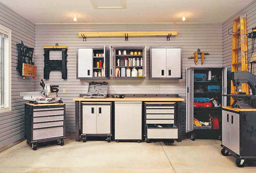 Accommodation:  Maximum use of garages can be made by using floor to wall shelves.