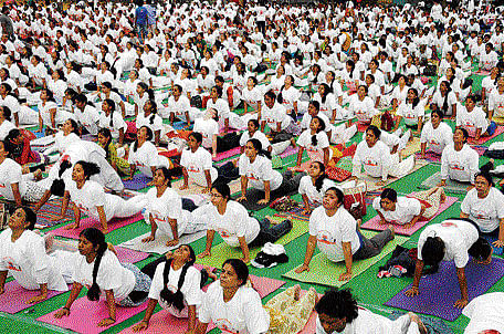 A host of events like Suryathon, Yogathon, Yoga Olympiad and a seminar on Yoga marked the World Yoga Day at BMS College of Engineering at Basavanagudi here on Saturday. DH photo