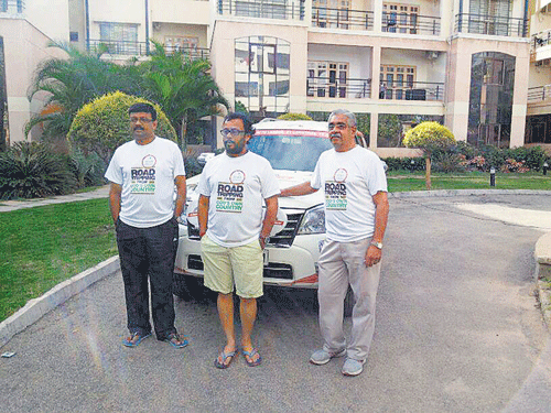 On wheels : (From left) Baiju N Nair, Lal Jose and Suresh Joseph.