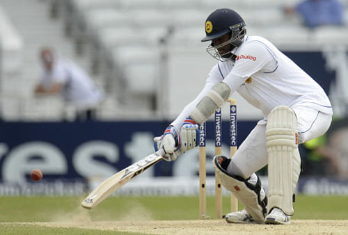 Sri Lanka's Mathews hits out during second cricket test match against England at Headingley cricket ground in Leeds. Reuters photo