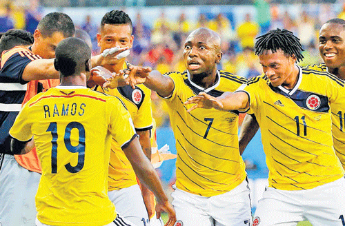 Colombia's celebrations have taken the cake in Brazil. AP photo