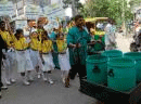 Schoolchildren take part in a rally to create awareness on waste segregation at Bhyrasandra ward on Monday. KPN