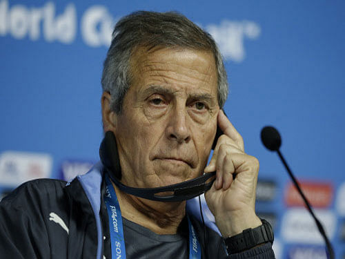 Uruguay coach Oscar Tabarez said his team's World Cup hopes had been ended by Colombia's quality and not the fallout from the Luis Suarez saga. AP file photo