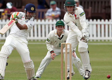 India's Gautam Gambhir plays a shot during day one of the international warm up match against Leicestershire. AP photo