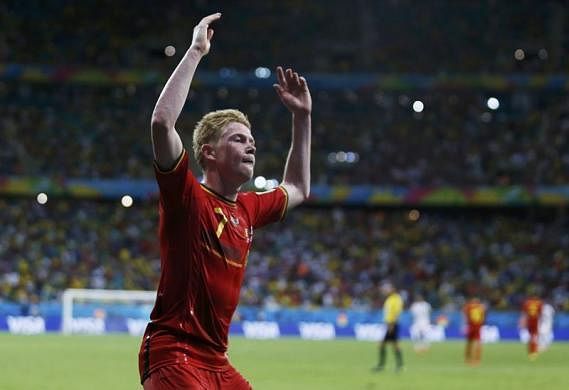 Belgium's Kevin De Bruyne celebrates after scoring against the U.S. in extra time during their 2014 World Cup round of 16 game at the Fonte Nova arena in Salvador July 1, 2014. REUTERS