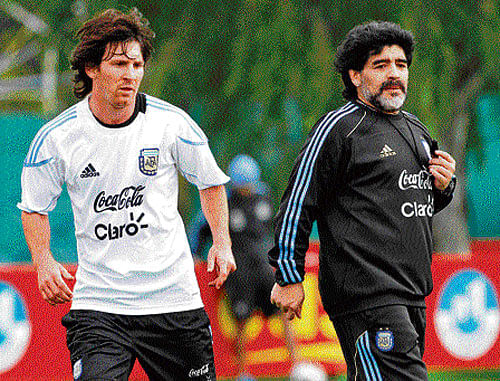 idol and protege: The red-hot form of Lionel Messi (left) has raised expectations of the Argentine captain emulating Maradona.