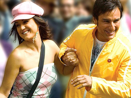 Actress Preity Zinta shot with actor-friend Saif Ali Khan for an upcoming film 'Happy Ending' / Film Poster