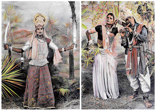 Capturing culture:  Hand-painted digital photos of Gauri dancers; (below) artist Waswo X Waswo.
