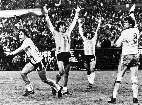 Argentine players celebrate during their final win over the Netherlands in the 1978 edition.