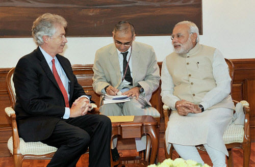 Prime Minister Narendra Modi in a meeting with US Deputy Secretary of State William Burns in New Delhi on Friday. PTI Photo / PIB