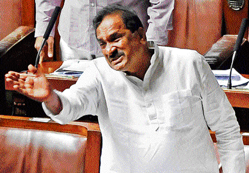 'don't point fingers': Home Minister K J George during an argument with BJP leaders in the Legislative Assembly in Bangalore on Thursday. dh photo