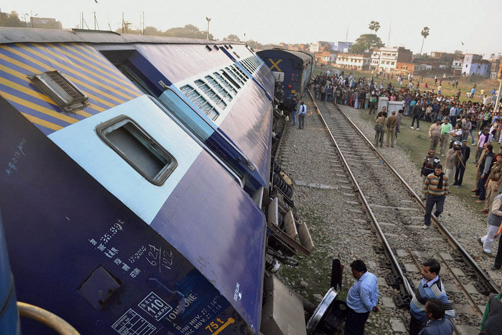 A pilot engine running ahead of the Bhubaneshwar-New Delhi Rajdhani Express was derailed after the railway track was blown up in Bihar during a shutdown by Maoists, authorities said Wednesday. PTI file photo for representation only