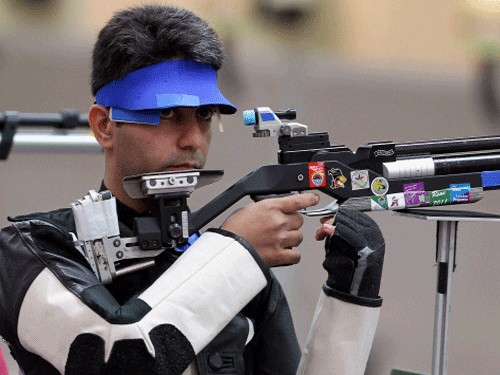 Abhinav Bindra won the gold medal in the 10m air rifle event at the Barry Buddon Shooting Centre. PTI photo
